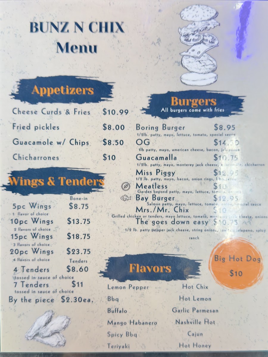 Bunz N Chix menu board