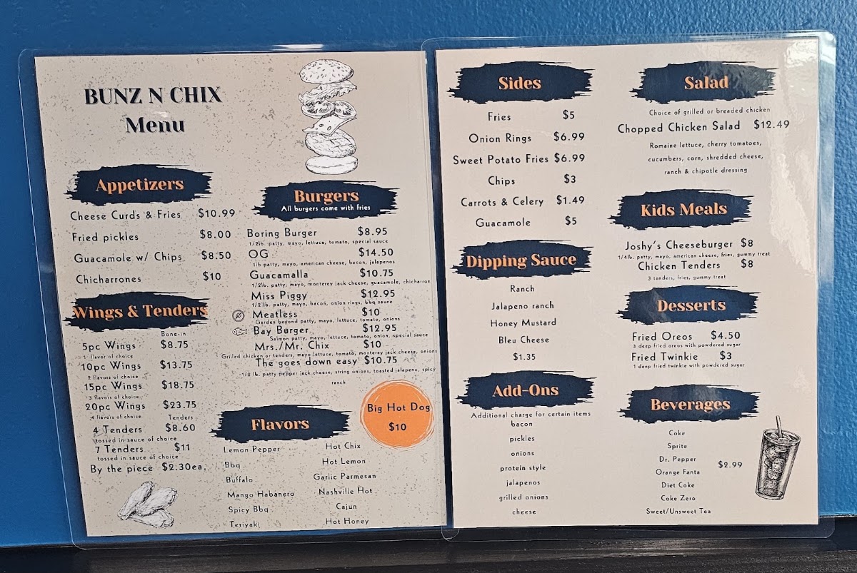 Bunz N Chix menu board