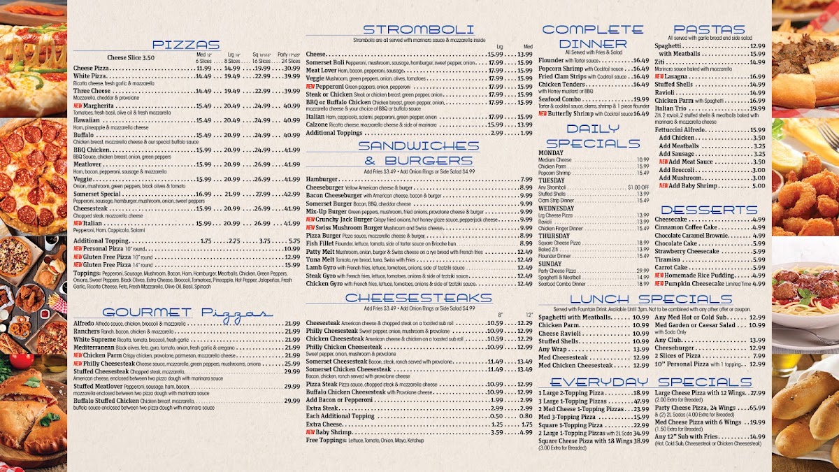 Somerset Pizza menu board
