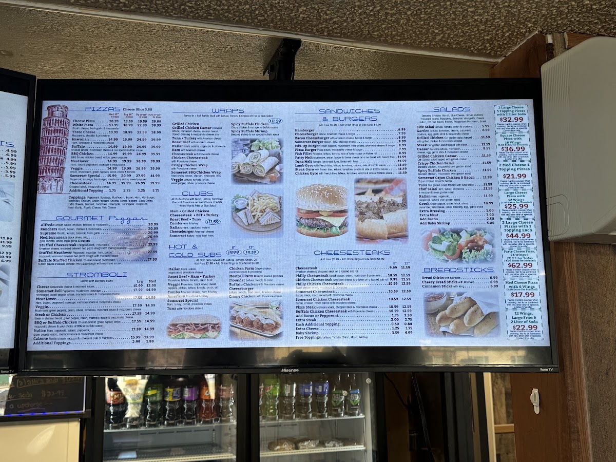 Somerset Pizza menu board