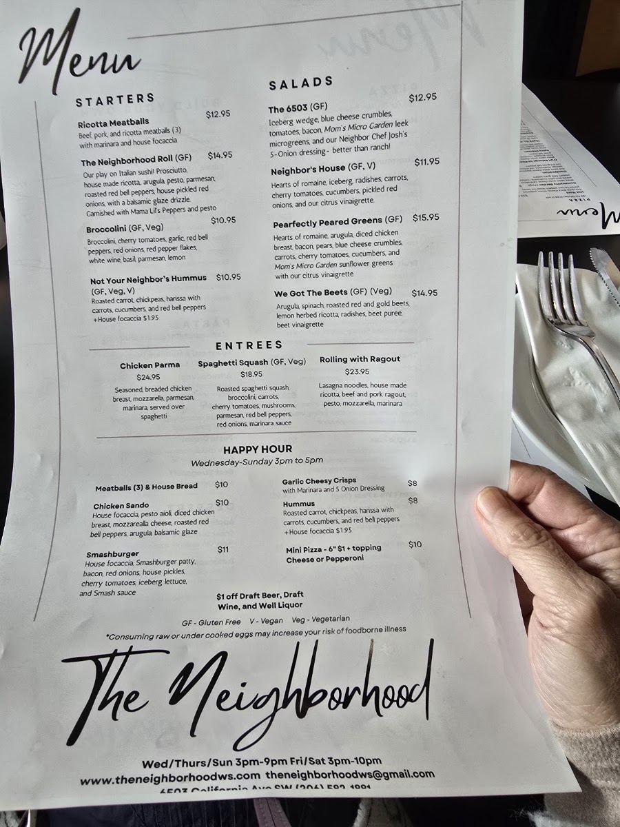The Neighborhood menu board