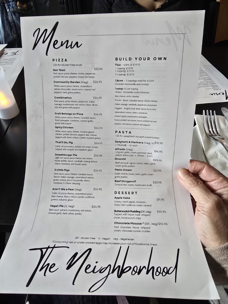 The Neighborhood menu board