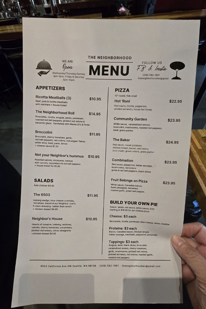 The Neighborhood menu board