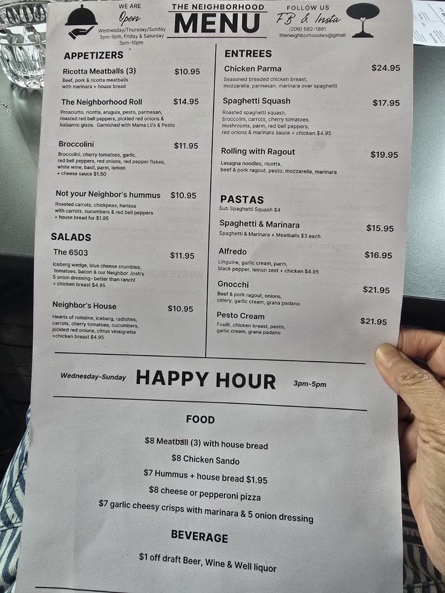 The Neighborhood menu board