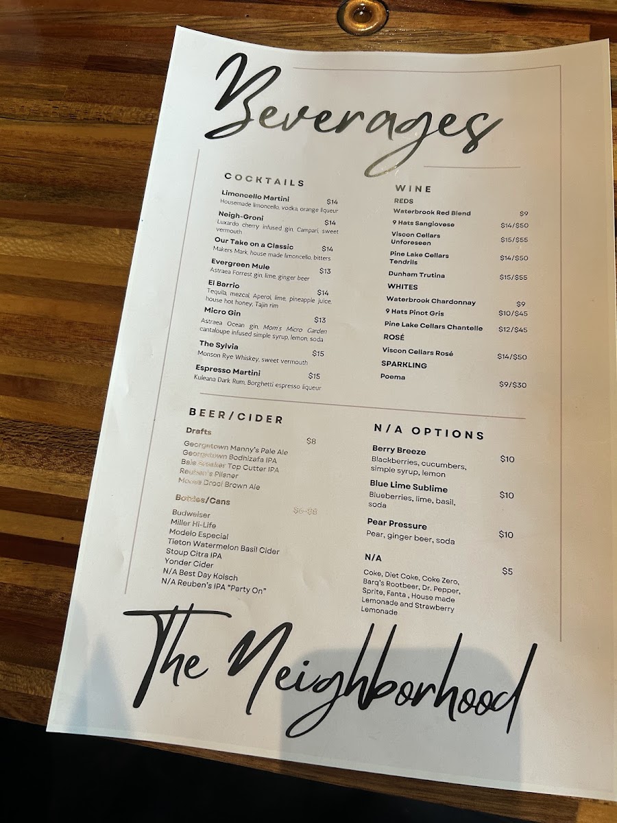 The Neighborhood menu board