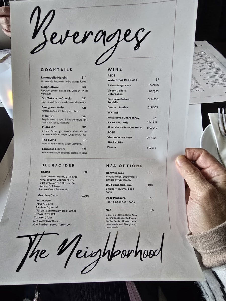 The Neighborhood menu board