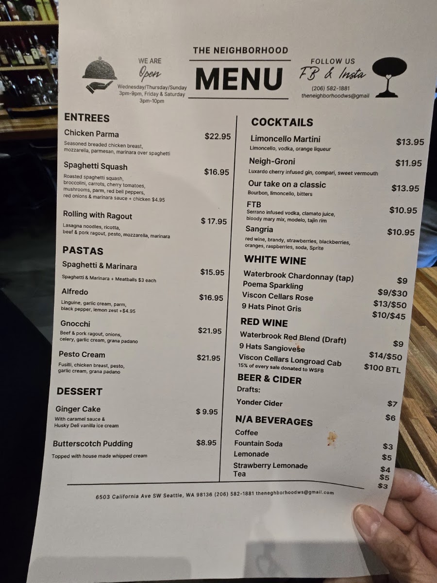 The Neighborhood menu board