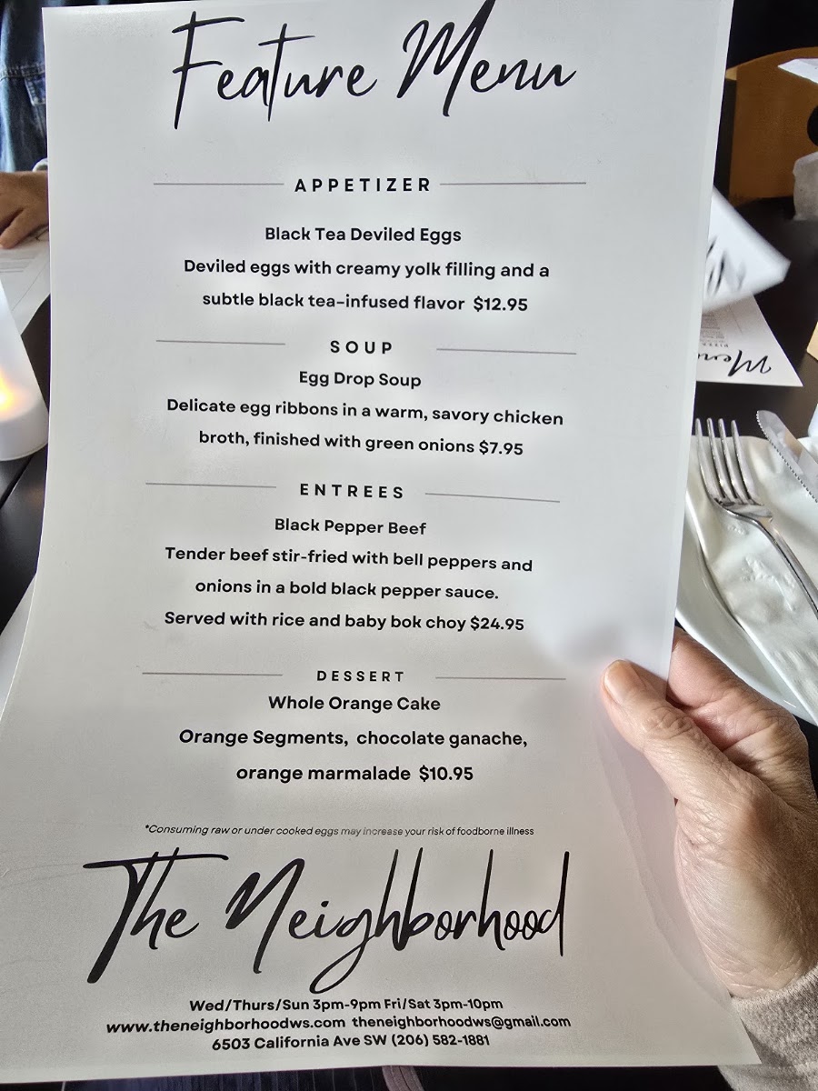 The Neighborhood menu board