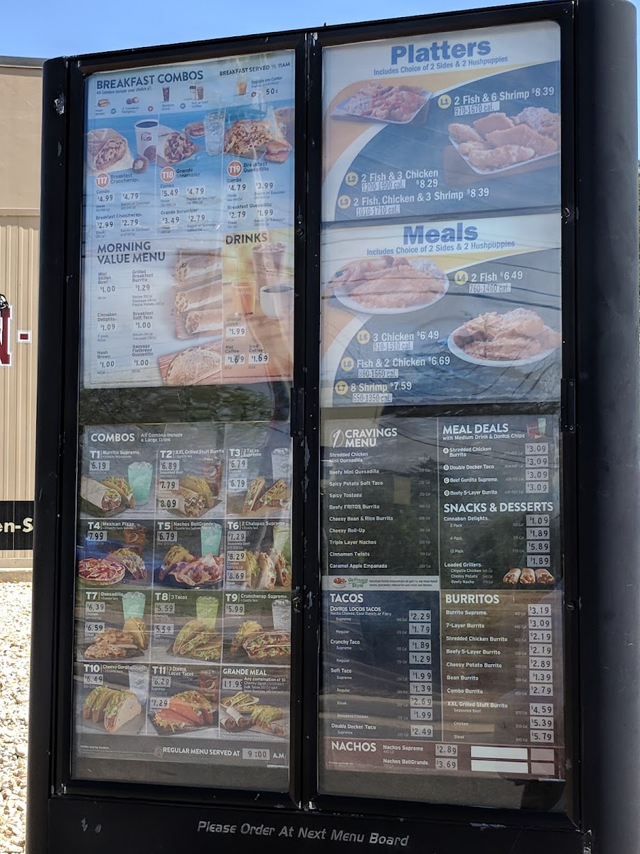 Taco Bell / Long John Silver's menu board