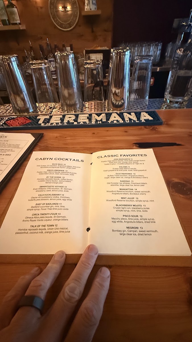The Cabyn Cocktail Bar & Kitchen menu board