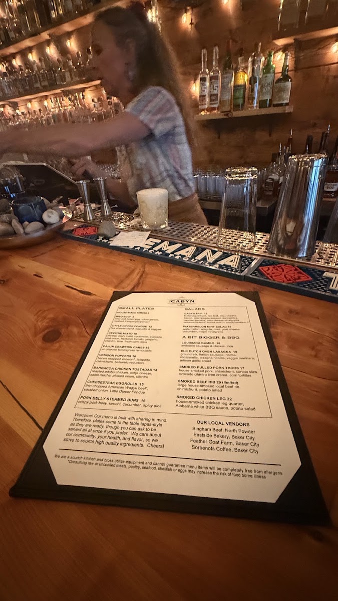 The Cabyn Cocktail Bar & Kitchen menu board
