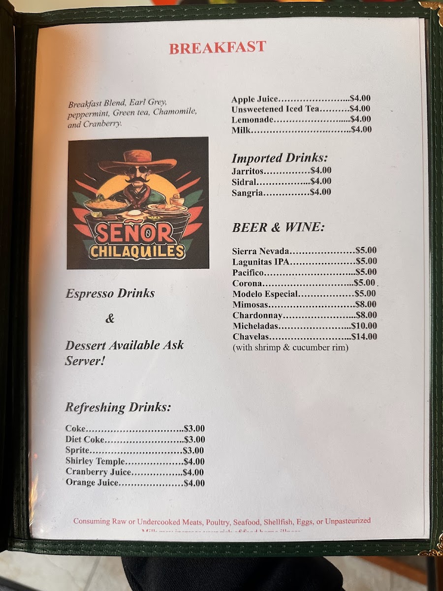 Señor Chilaquiles menu board