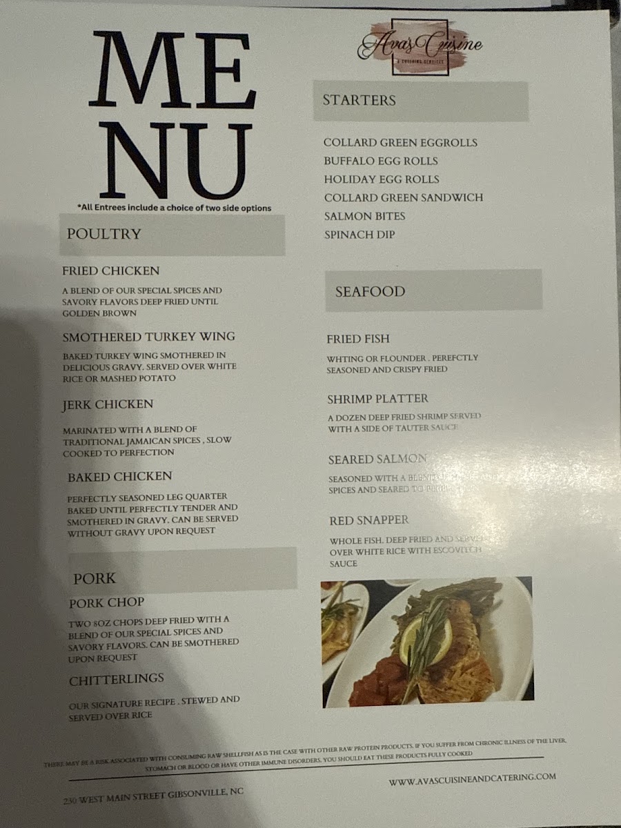 Ava’s Cuisine & Catering II menu board