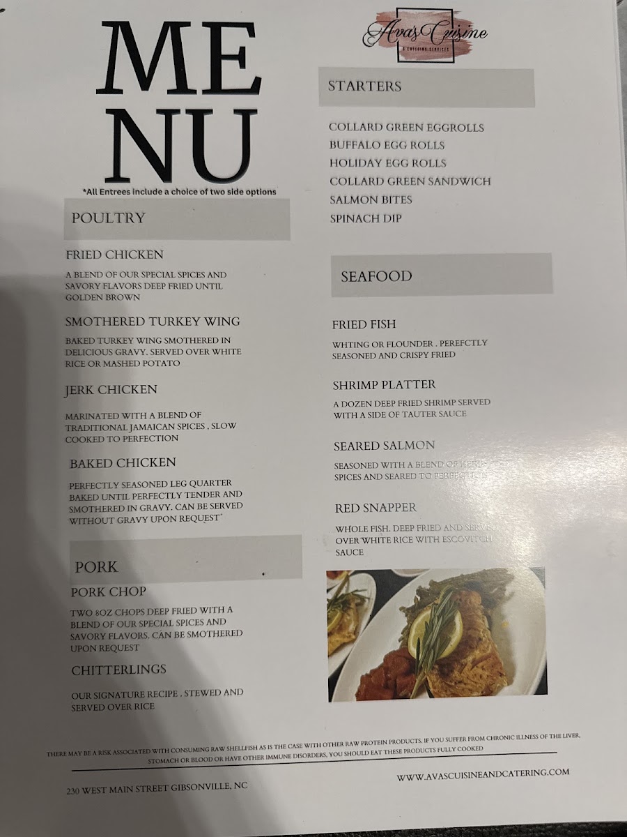 Ava’s Cuisine & Catering II menu board
