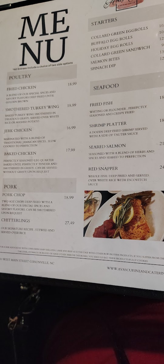 Ava’s Cuisine & Catering II menu board