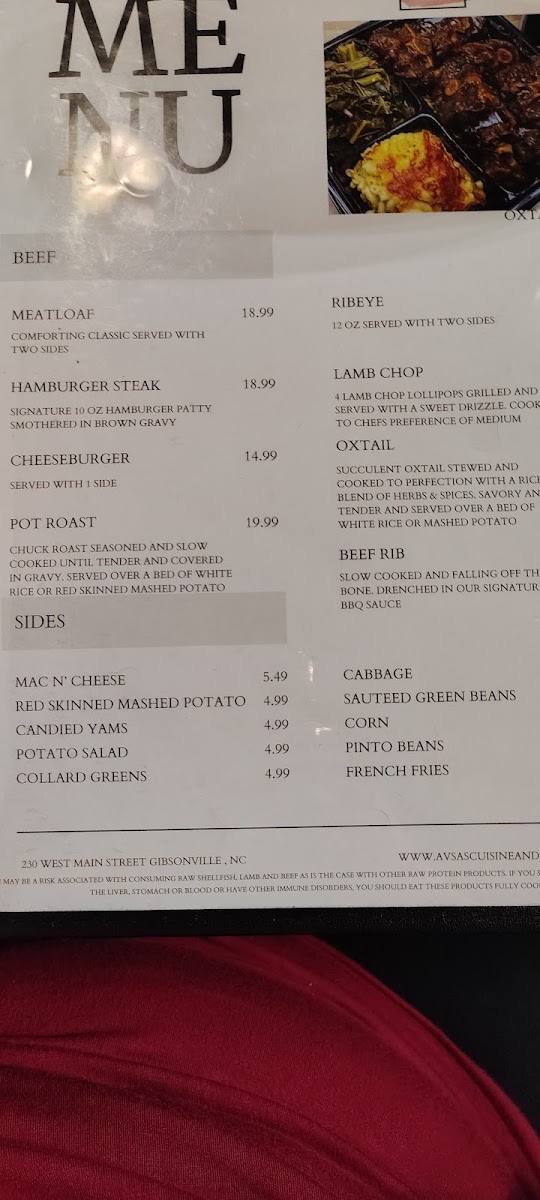 Ava’s Cuisine & Catering II menu board