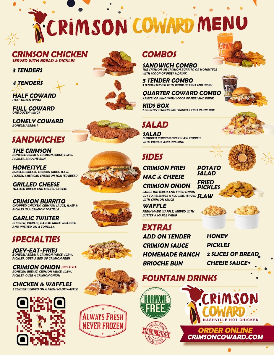 Crimson Coward menu board