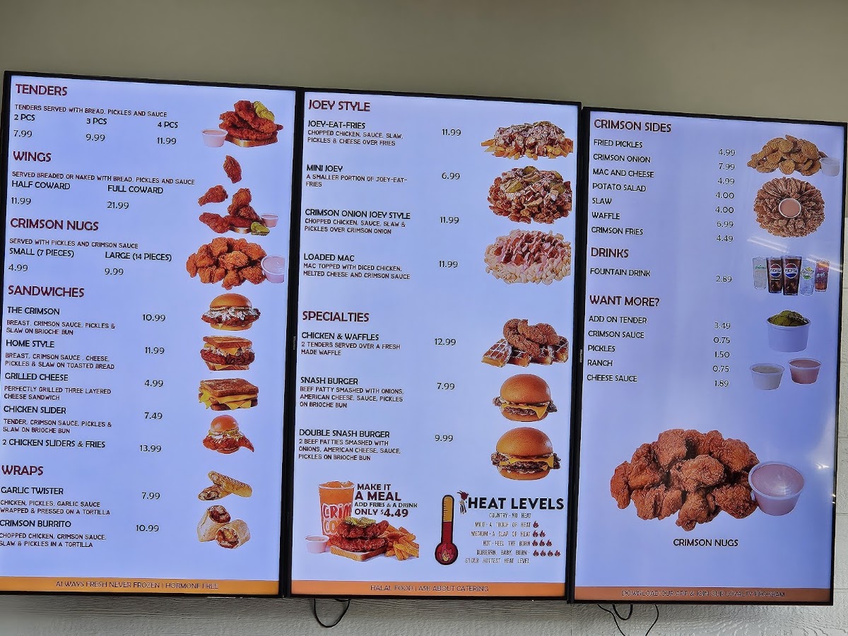 Crimson Coward menu board