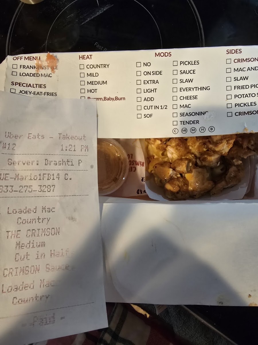 Crimson Coward menu board