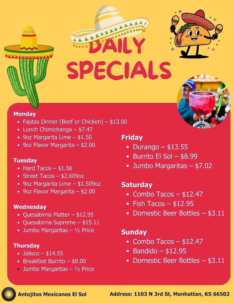 Antojitos Mexicanos El Sol menu board