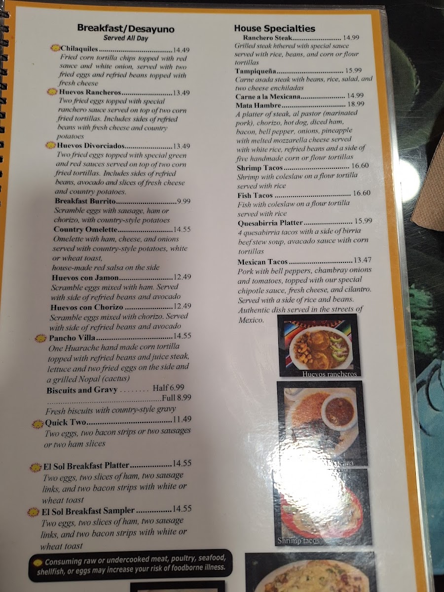 Antojitos Mexicanos El Sol menu board