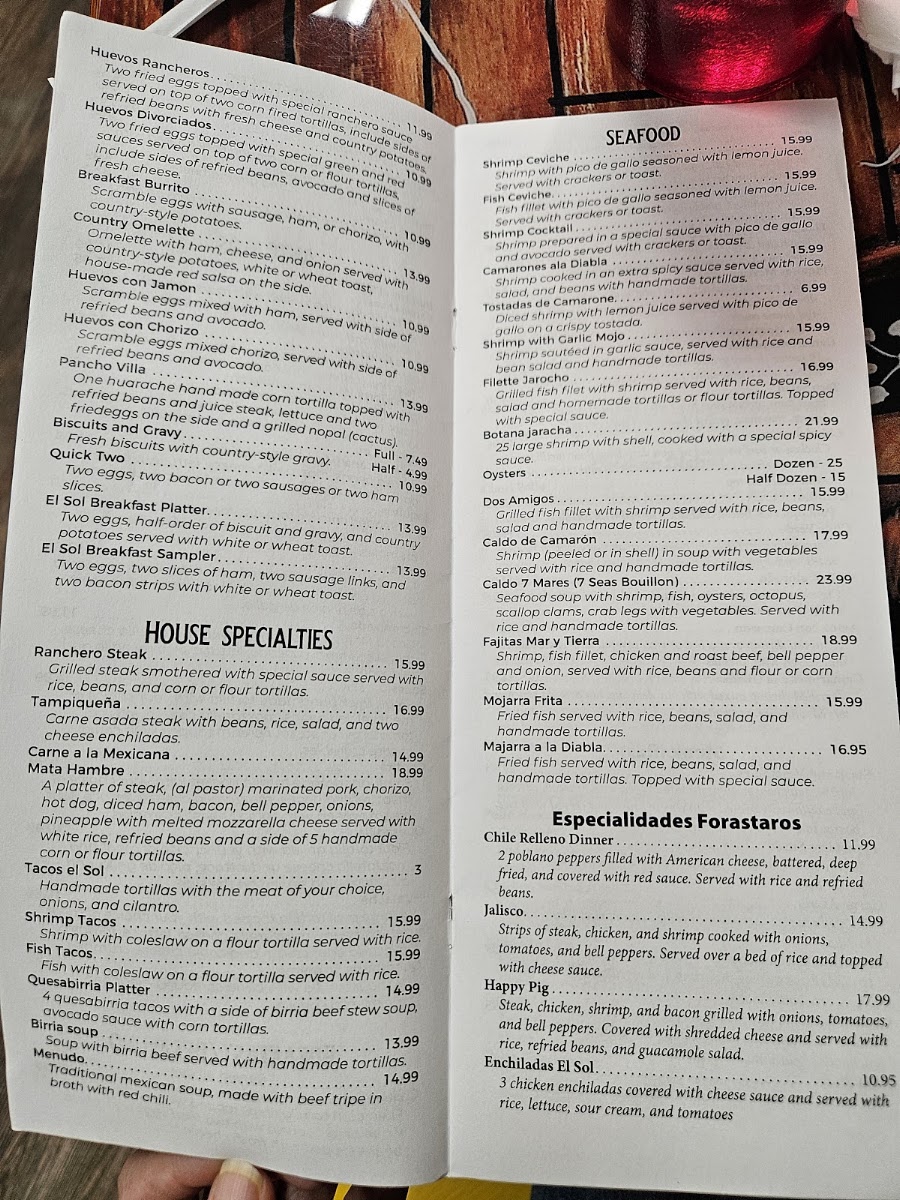 Antojitos Mexicanos El Sol menu board
