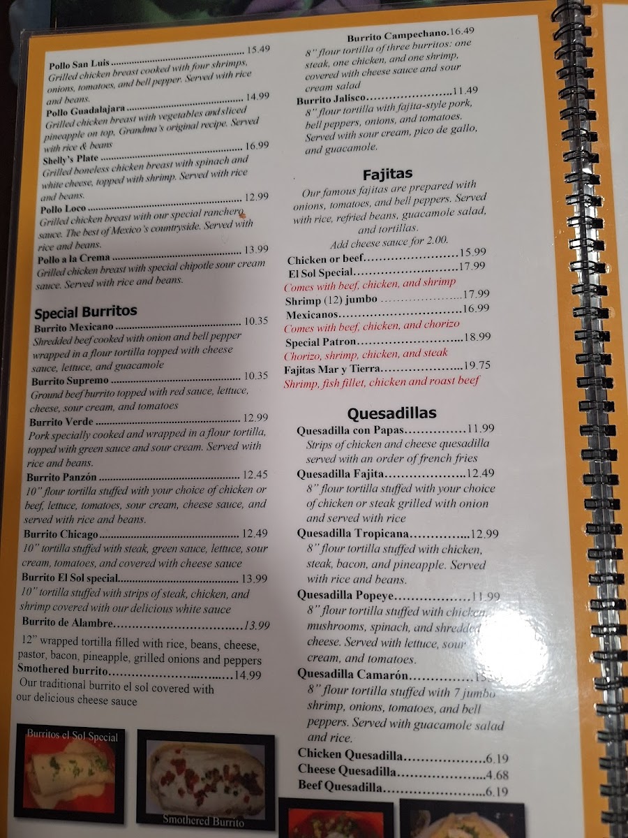 Antojitos Mexicanos El Sol menu board