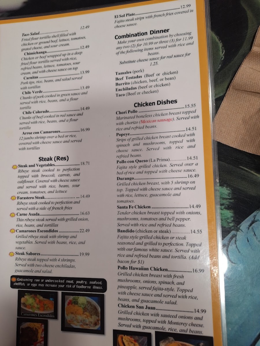 Antojitos Mexicanos El Sol menu board