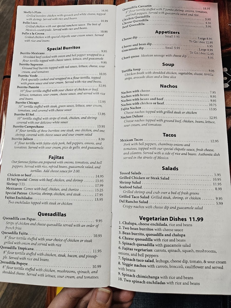 Antojitos Mexicanos El Sol menu board
