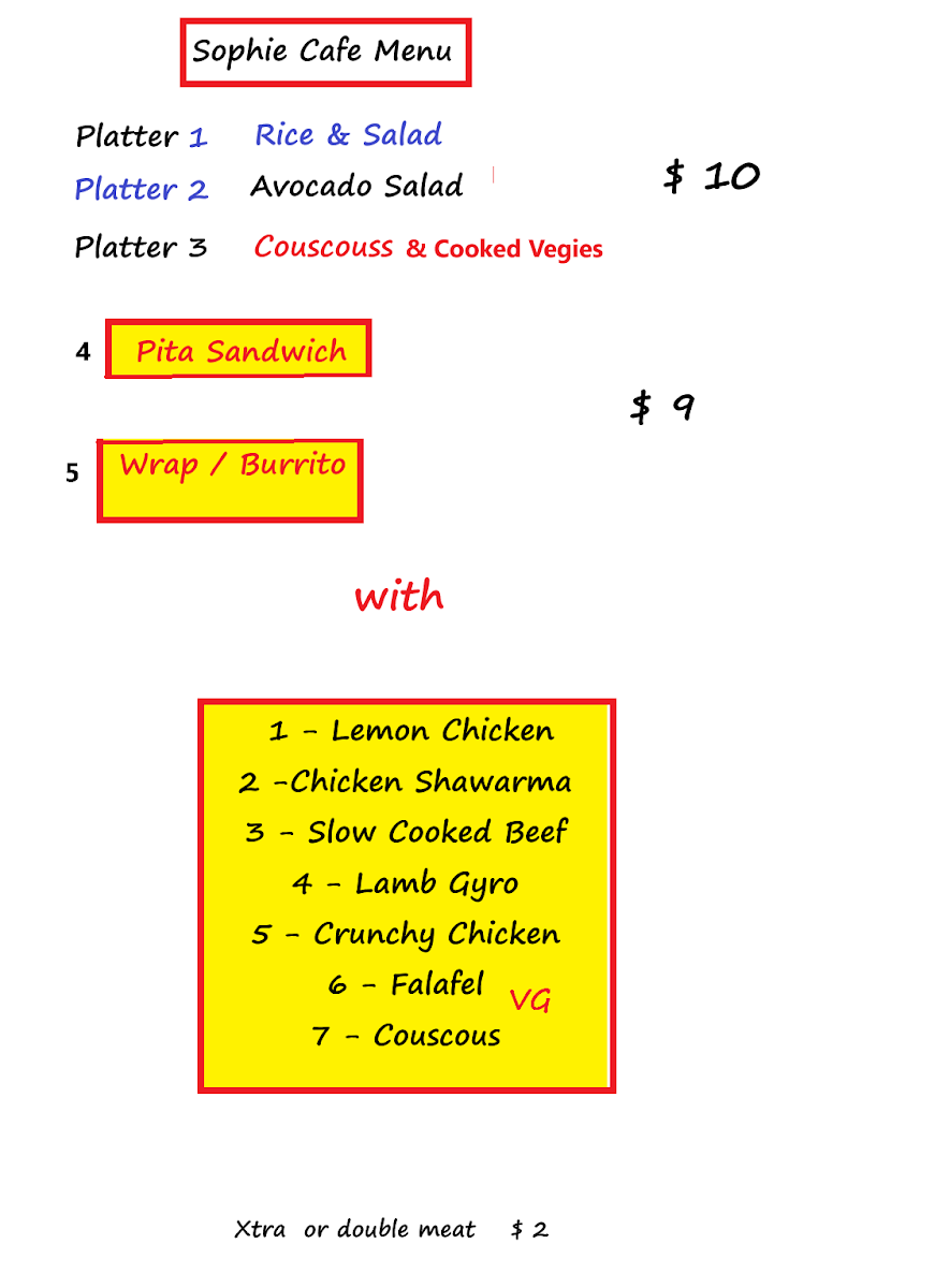 Sophie Café menu board