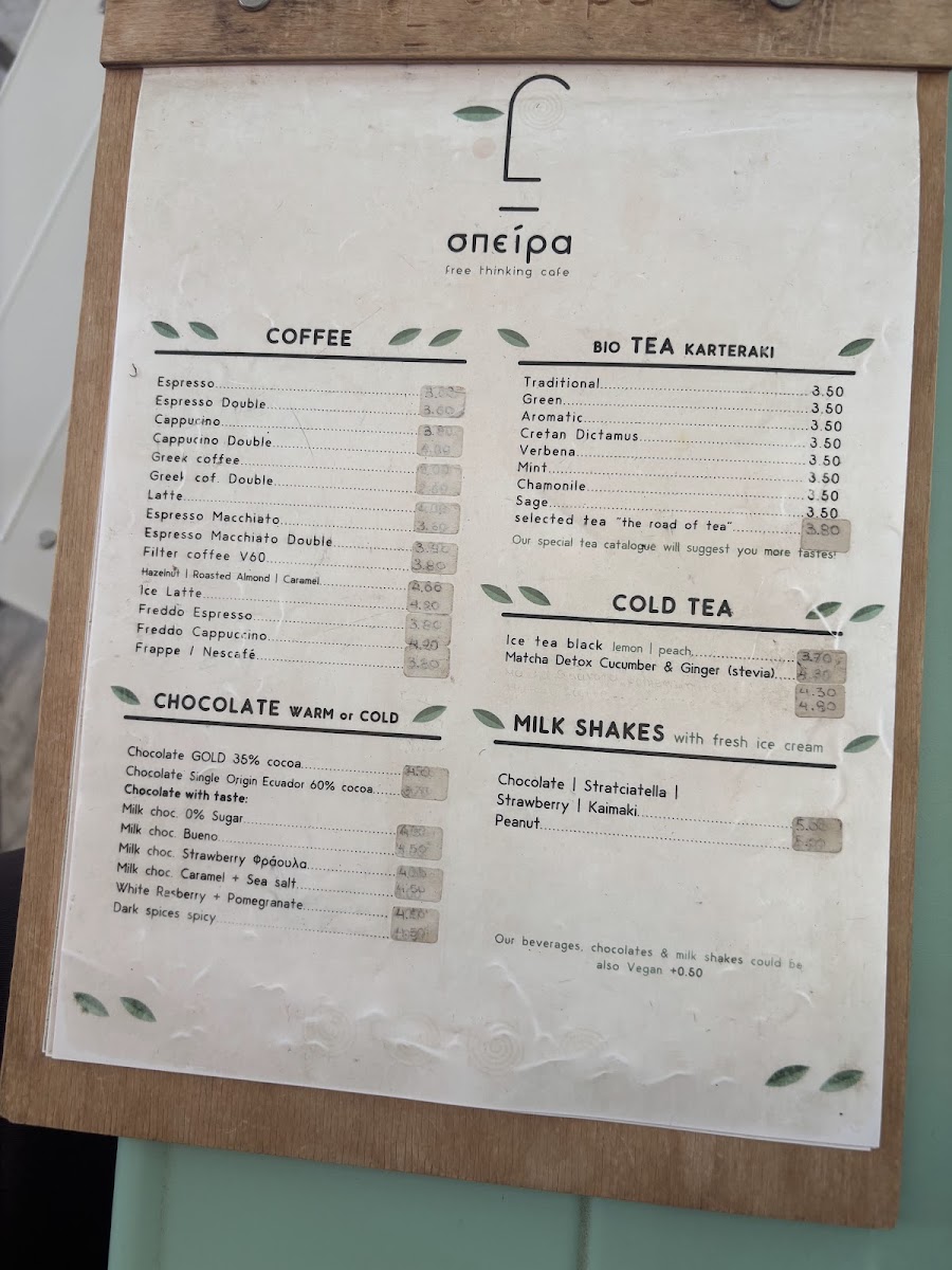 Speira menu board