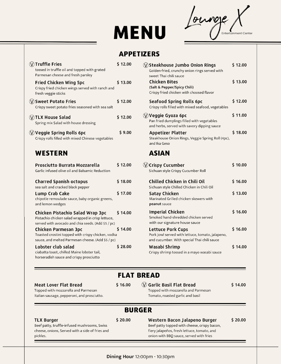 Lounge X menu board