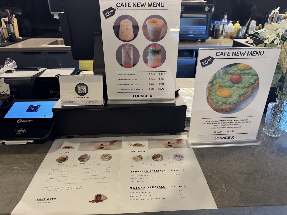 Lounge X menu board