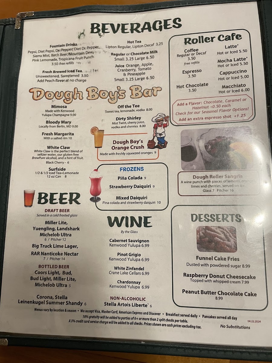 The Dough Roller menu board
