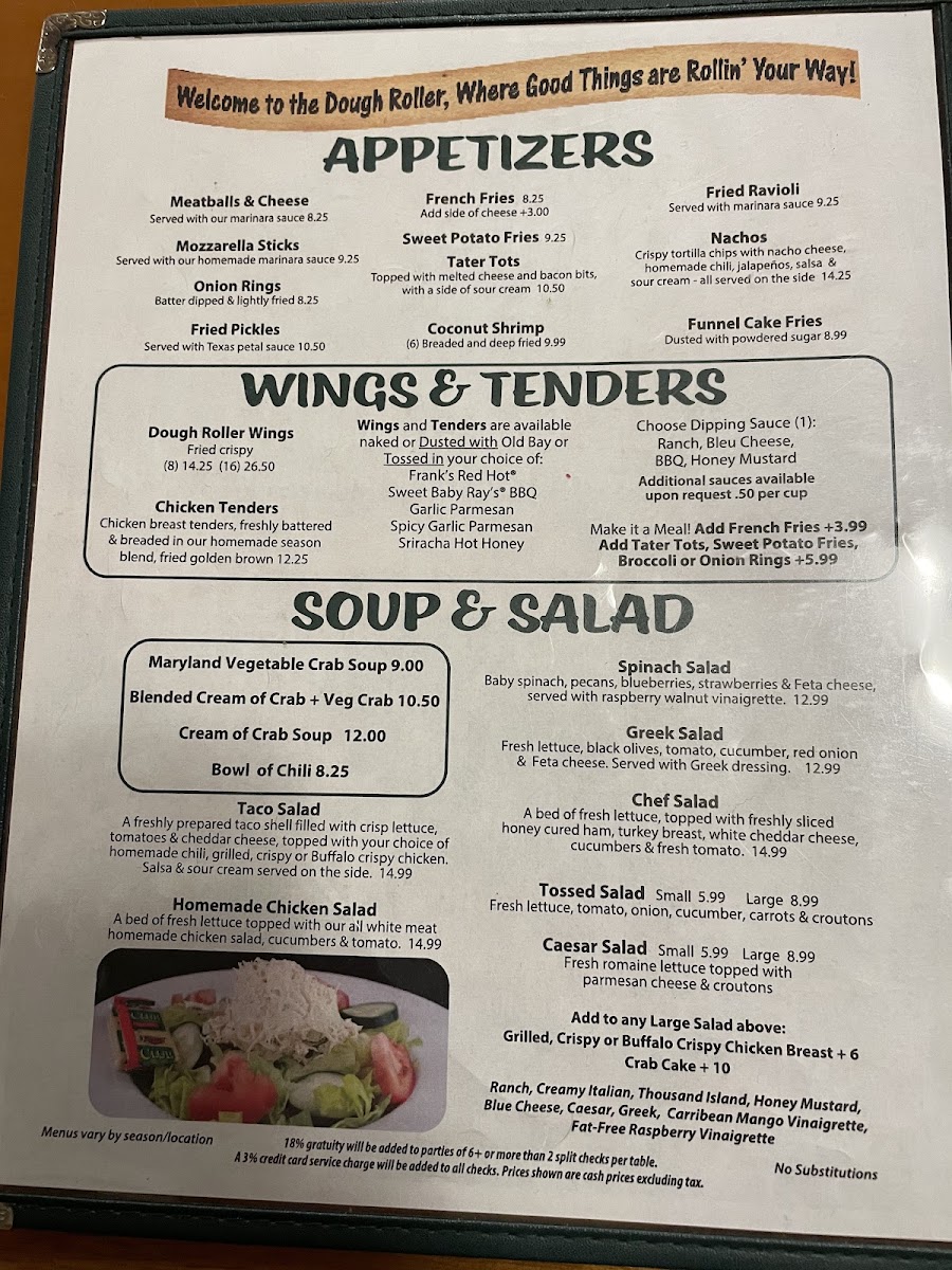 The Dough Roller menu board