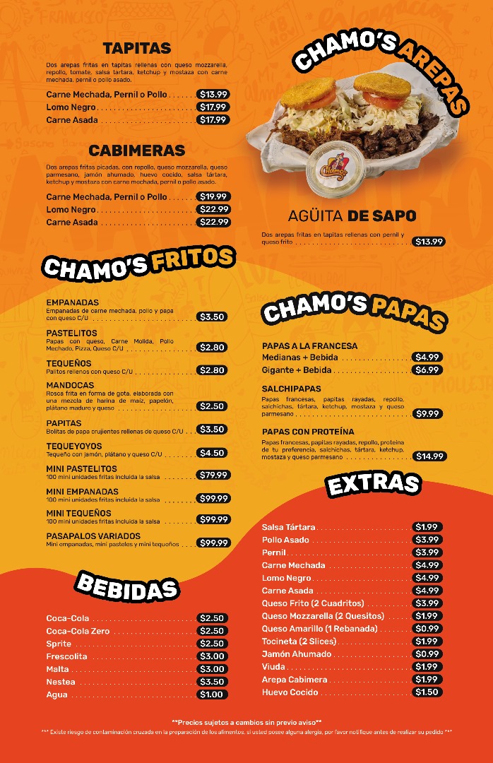 Chamos Venezuelan taste Herriman menu board