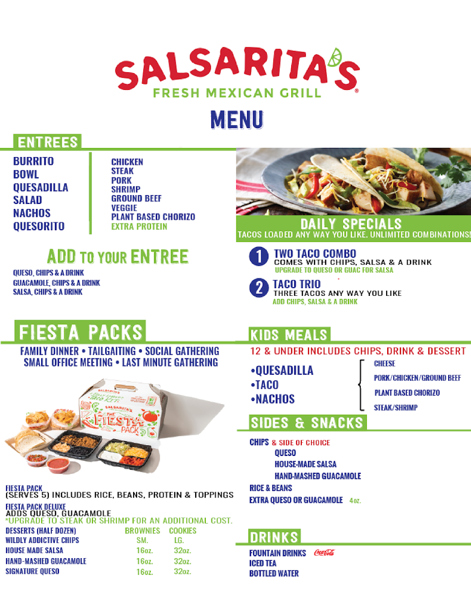 Salsarita's Fresh Mexican Grill menu board