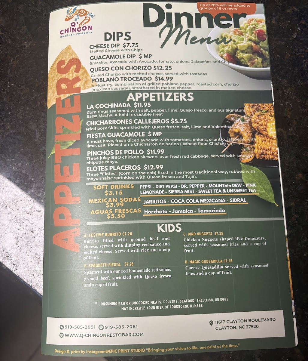 Q’ Chingon Mexican Restobar menu board