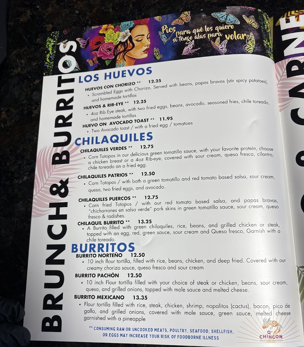 Q’ Chingon Mexican Restobar menu board