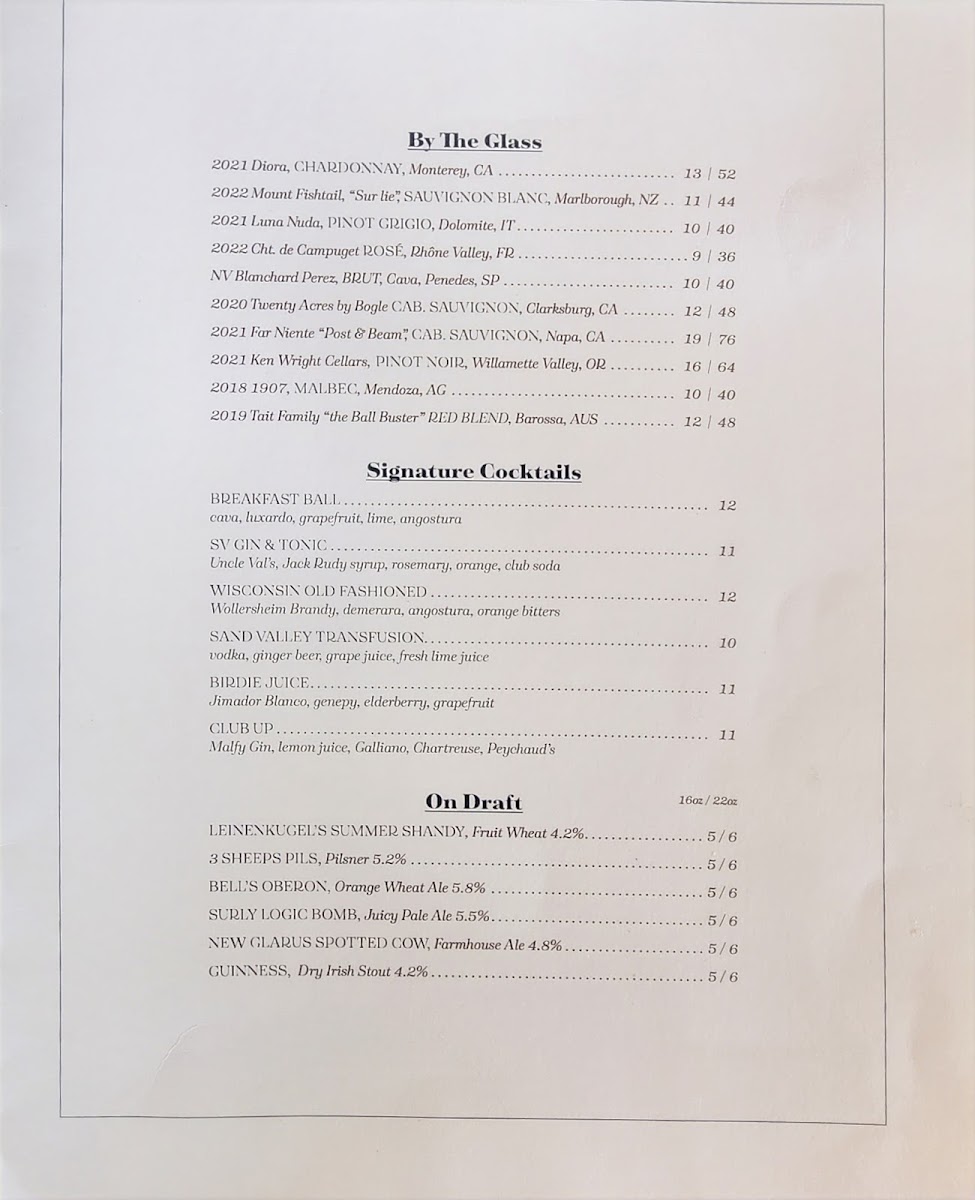 Mammoth Bar menu board