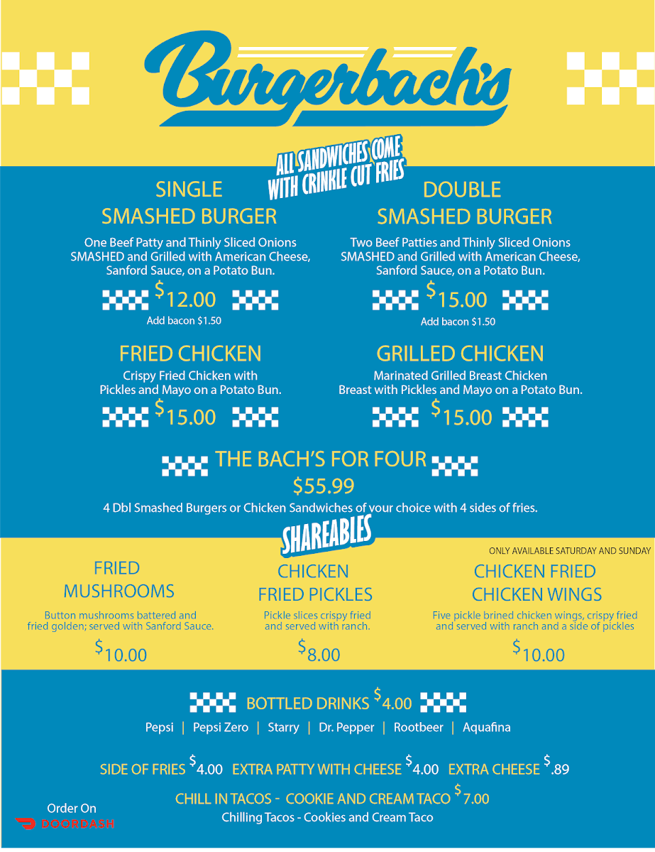 Burgerbach's menu board