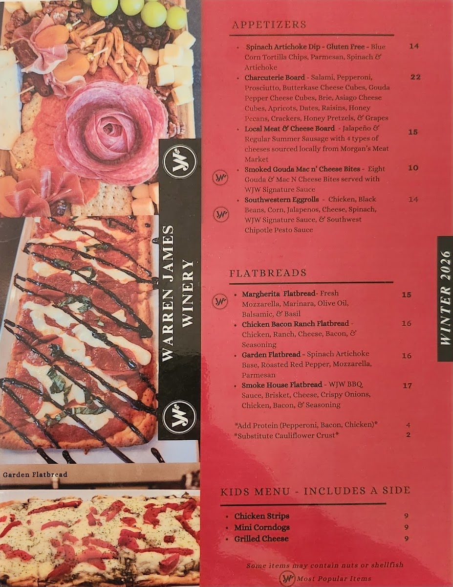 Warren James Winery menu board