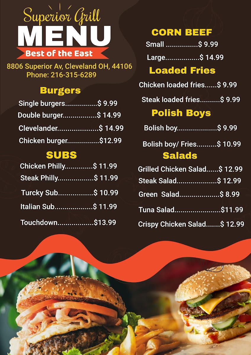 Superior Grill and chicken menu board