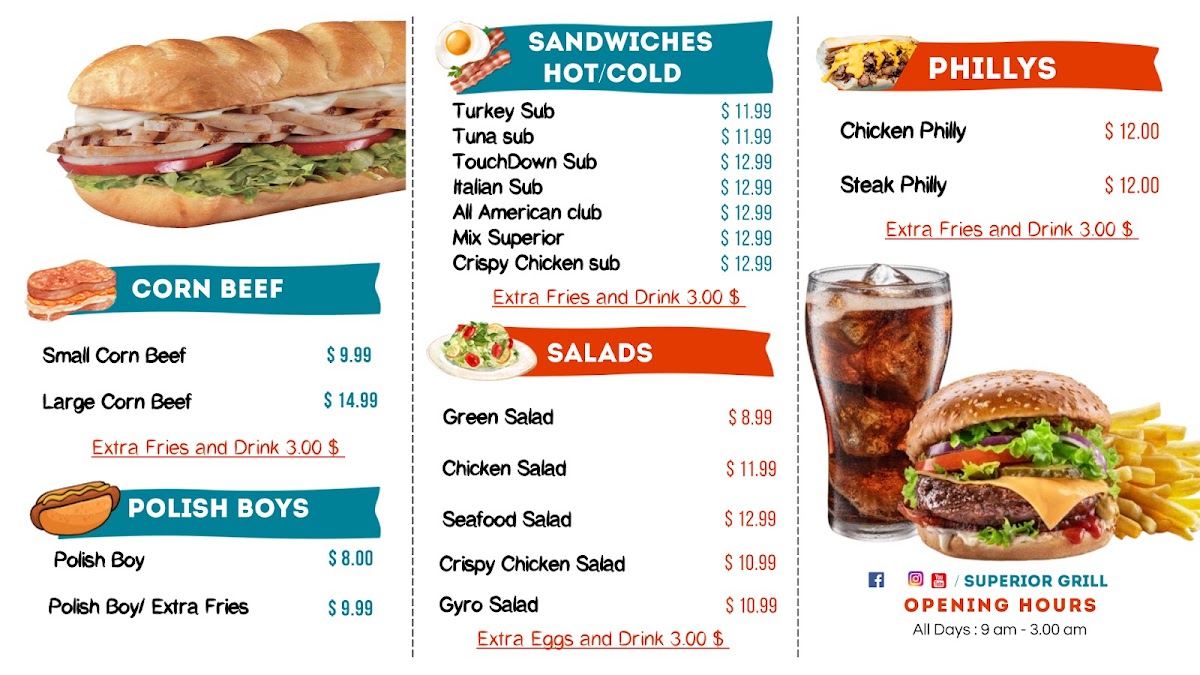 Superior Grill and chicken menu board
