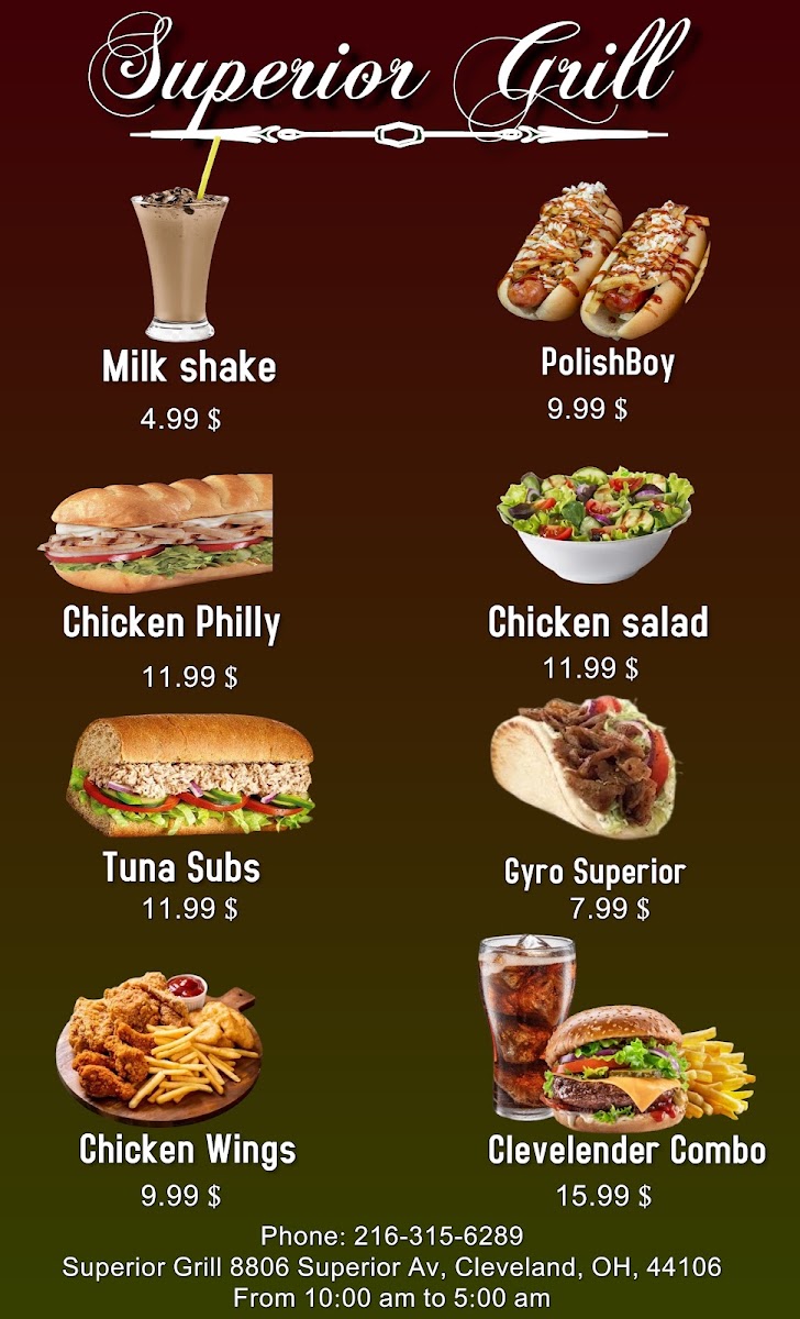 Superior Grill and chicken menu board