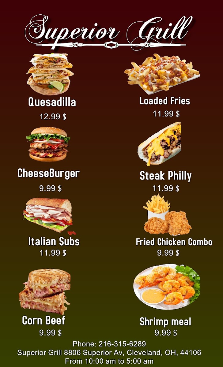 Superior Grill and chicken menu board