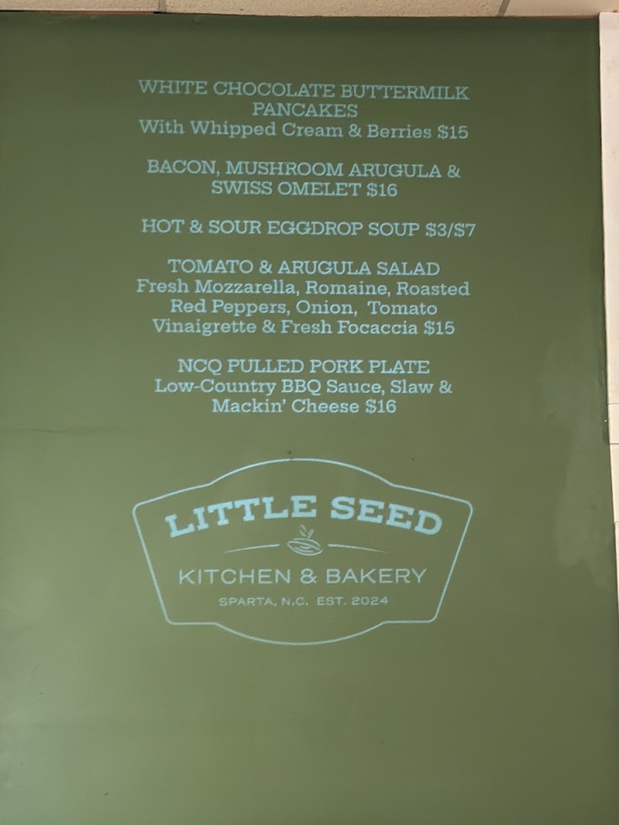 Little Seed Kitchen & Bakery menu board