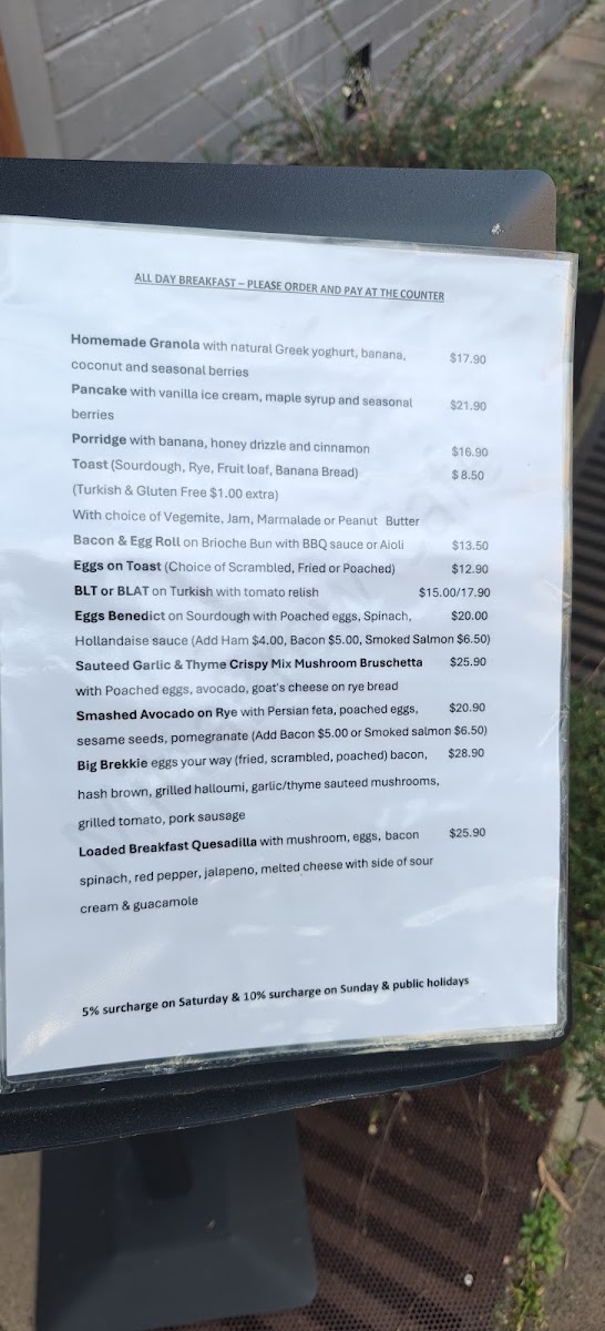 MittaBrew Cafe menu board
