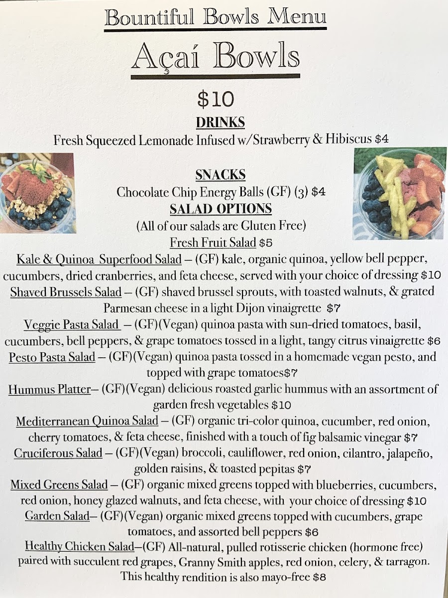 Bountiful Bowls menu board
