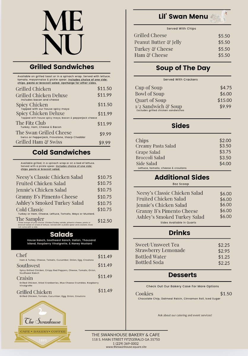 The Swanhouse Bakery and Cafe menu board